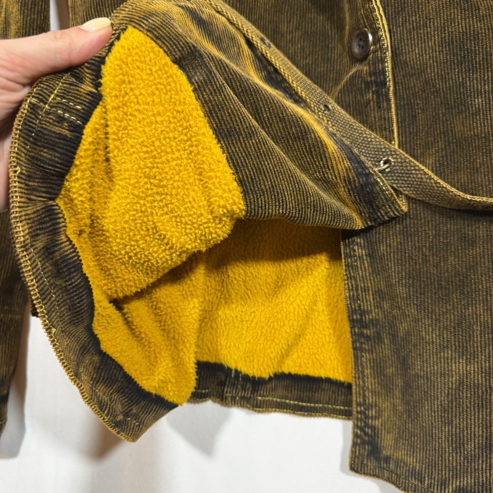 Vintage Y2K Corduroy Jacket Belted Fleece Warm Olive L Academia Steampunk Grunge - Picture 8 of 16